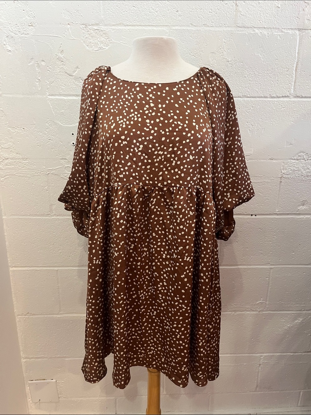 Umgee Mocha Polkadot Babydoll Dress